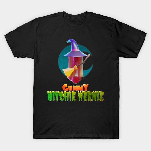 Halloweeners - Gummy Witchy Weenie T-Shirt by DanielLiamGill